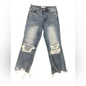 VERVET Distressed Straight-Leg Jeans in Faded Blue